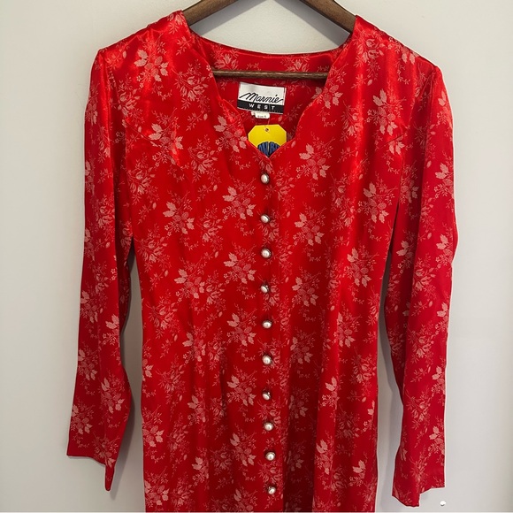 NWT Marnie West Vintage Satin Feeling Floral Red Pearl Button Dress Women’s 6 - Picture 9 of 14